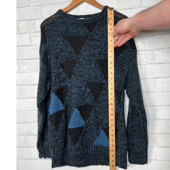 Michael Gerald Men's M Vintage 80's Triangle COSBY Sweater Long Sleeve Blue y2k - Picture 7 of 7